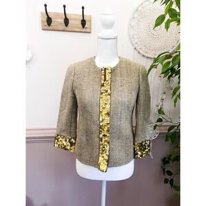 Tory Burch Silk Sequin Khaki Gordie Evening Jacket Size 2 NWT